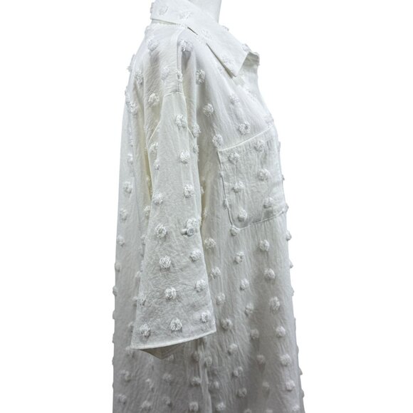 Womens Size XL White Textured Swiss Dot Longline Button-Up Shirt Dress longback - Picture 3 of 10